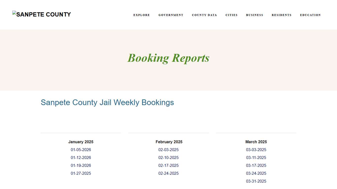 Booking Reports - SANPETE COUNTY